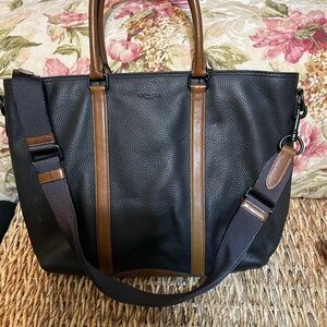 Large coach tote black with brown handles  brass harware